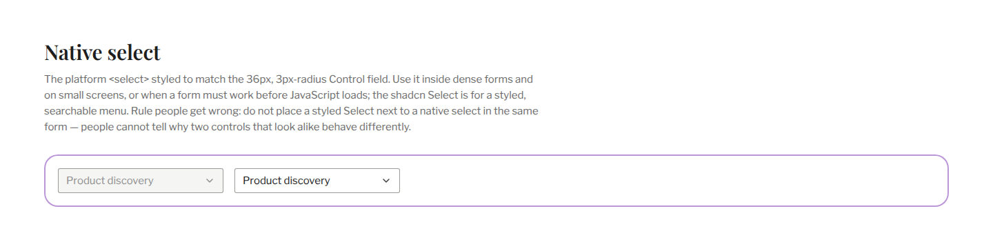 Section / Native select