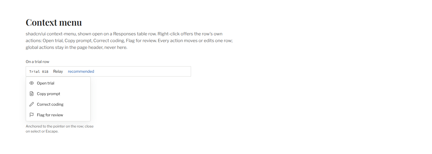 Section / Context menu