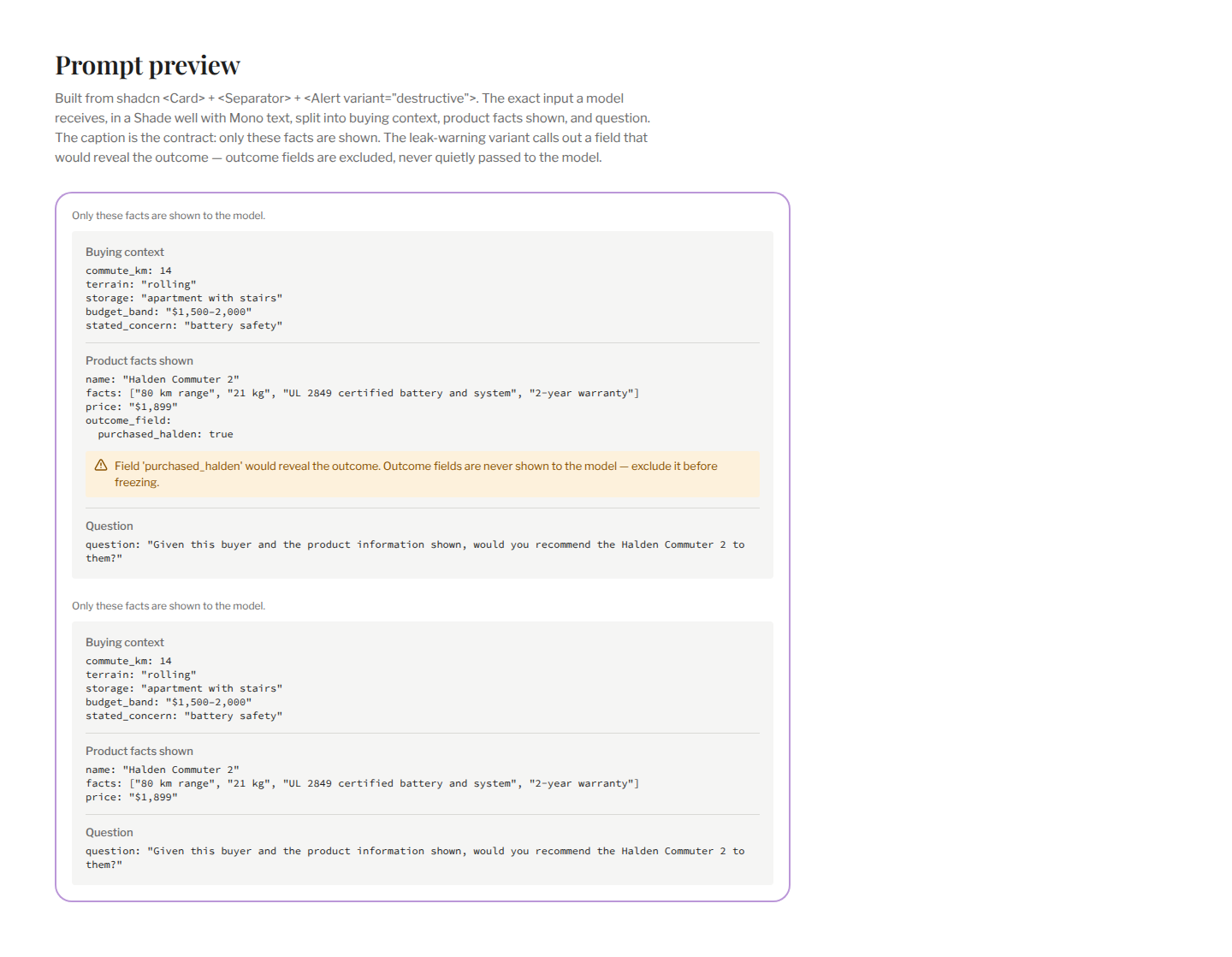 Section / Prompt preview
