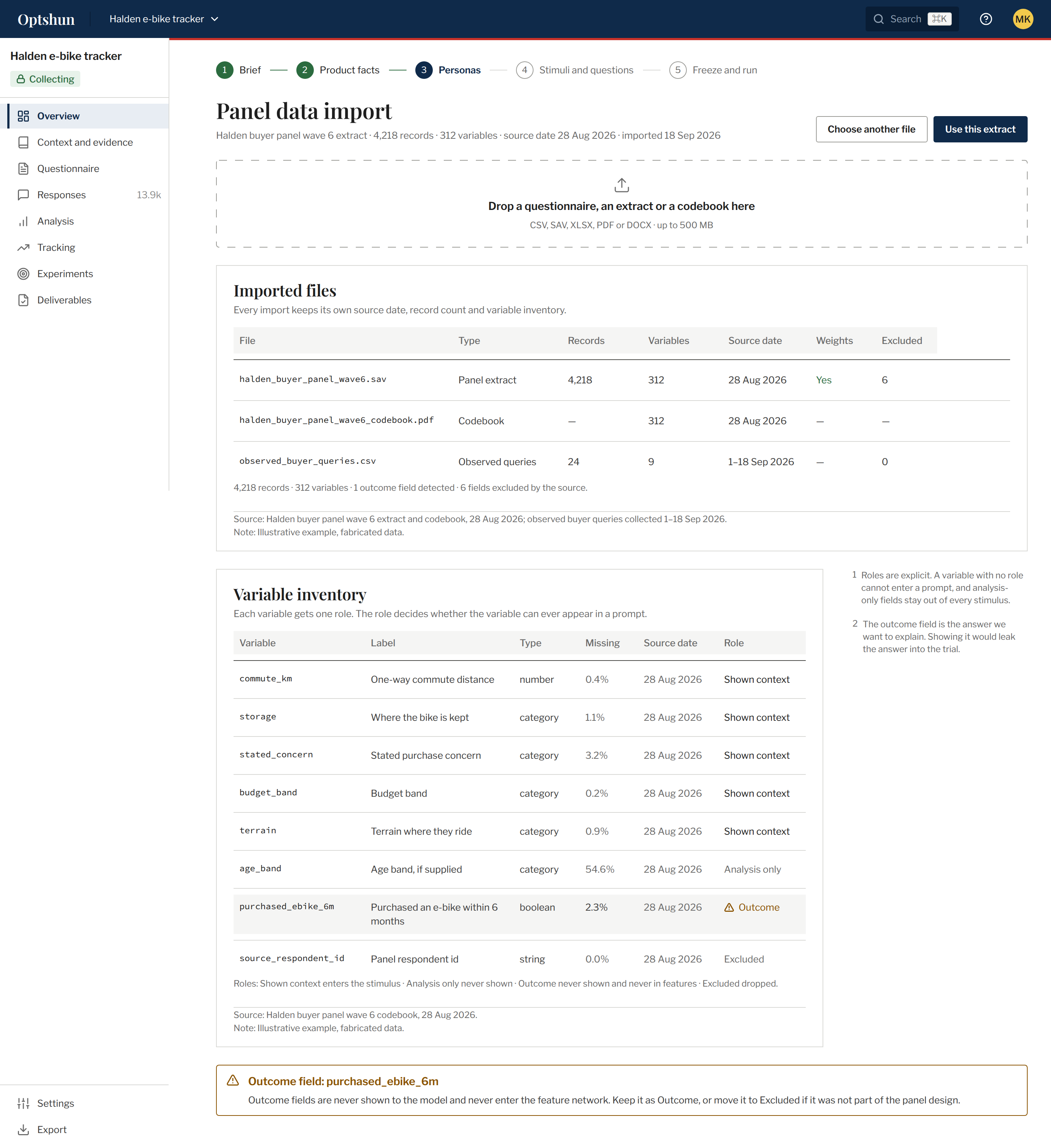 Screen / Panel data import · Scrolled view