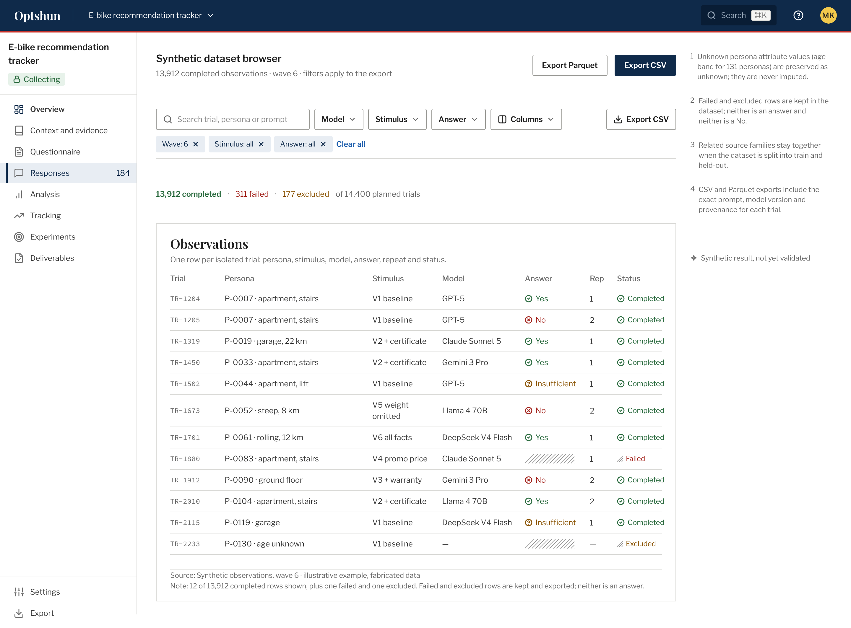 Screen / Synthetic dataset browser (scrolled view)