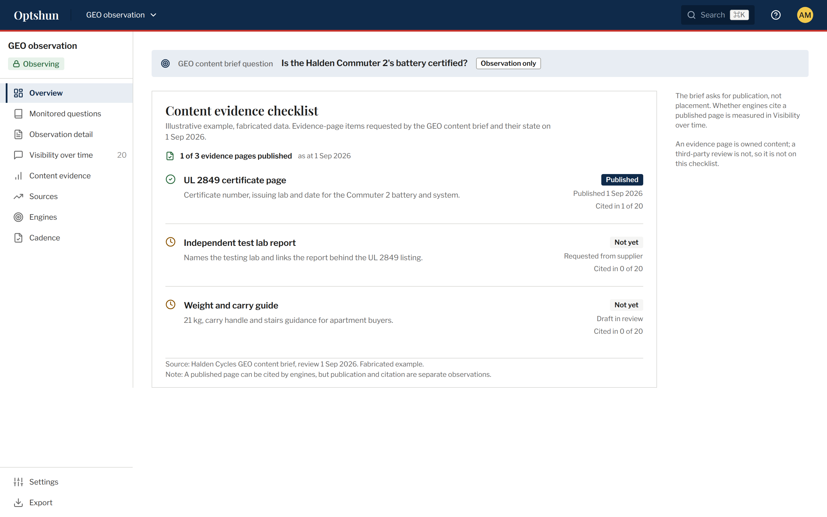 Screen / Content evidence checklist